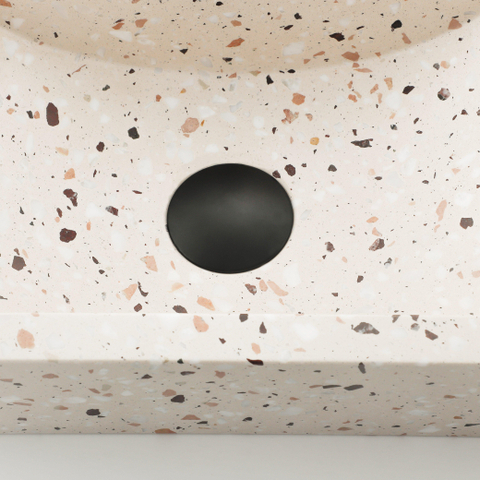 FugaFlow Eccelente Pietra Ensemble fontaine - 40x22x10cm - trou de robinet à droite - robinet de fontaine noir mat - bouchon de vidange - siphon abaissé - beige mat SW1468971