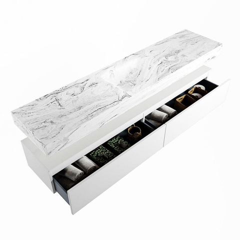 MONDIAZ ALAN - DLUX Badkamermeubelset - 200cm - onderkast - Talc - 2 lades - vrijhangende wastafel - wasbak midden - 1 kraangat - Glace SW805764
