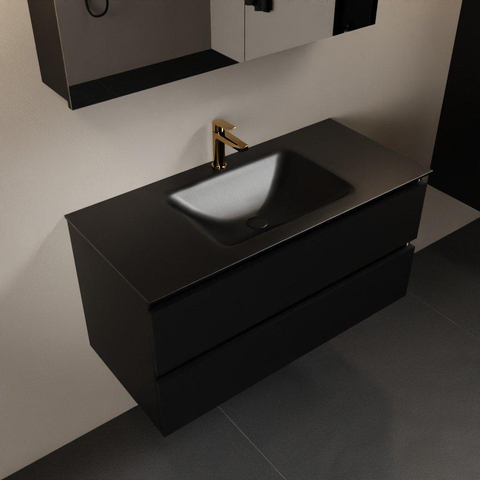 Mondiaz Aivy badmeubelset - 100x45x50cm - 1 kraangat - 1 wasbak urban Solid surface - Midden - 2 lades - Met spiegelkast - MDF Urban SW892112