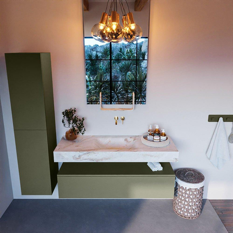 Mondiaz ALAN-DLUX Ensemble de meuble - 130cm - meuble Army mat - 1 tiroir - Lavabo Cloud Frappe suspendu - vasque Centre - 0 trous de robinet SW805464