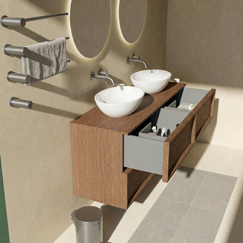Saniclass Holz Frame Badkamermeubelset - 140x45x62cm - houten topblad - zonder kraangat - 4 lades - glans walnut pure (hout) SW1483382