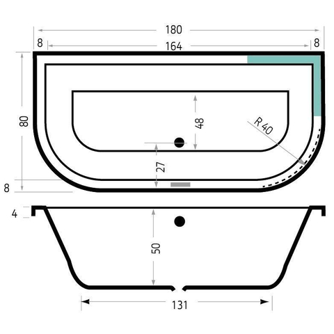 Xenz Principe Basic baignoire sans panneau 180x80cm avec pieds sans vidage Acrylique Anthracite mat SW103149