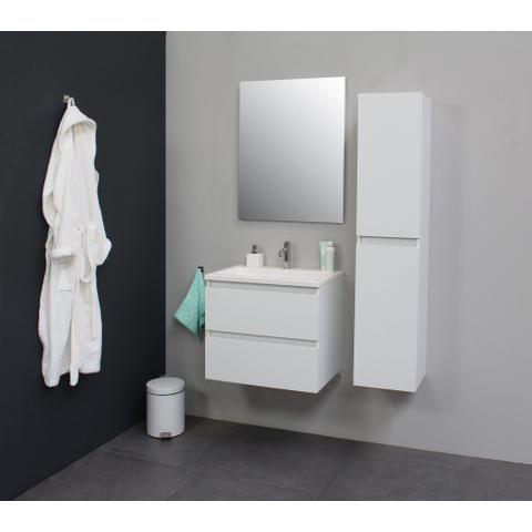 Basic Bella Meuble avec lavabo acrylique 60x55x46cm 1 trou de robinet avec miroir Blanc brillant SW398110