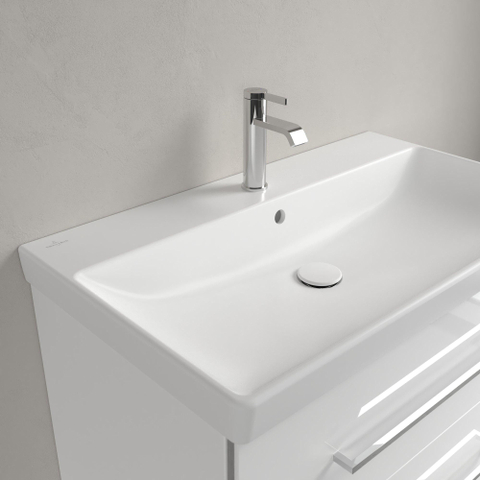 Villeroy & Boch Avento meubelwastafel - 80x47cm - met kraangat - met overloop ceramic plus - Stone White (mat wit) SW448405