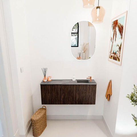 Mondiaz JOYA-DLUX 100cm toiletmeubel - kleur Walnut - Wastafel FAYE positie Rechts 1 kraangat kleur Sombra. SW1424748