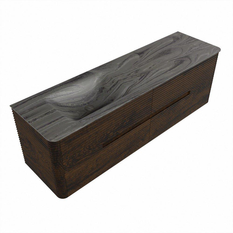 Mondiaz CIRO-DLUX Badkamermeubelset - 160x45x50cm - Solid surface wastafel Sombra - 1 wasbak Links - 1 kraangat - 4 lades - Walnut SW1530753