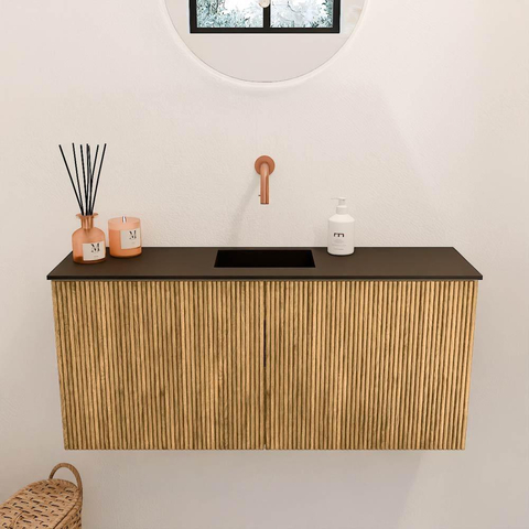 Mondiaz JOYA 90cm meuble de salle de bains - couleur Oak - Vasque FAYE position Milieu Sans trou de robinet couleur Urban SW1421210