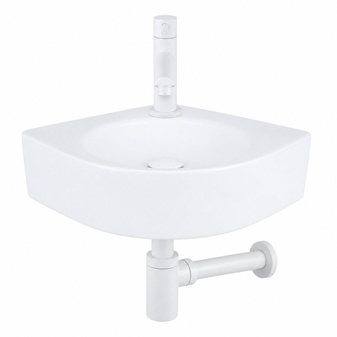 QeramiQ Fuente pack lave-mains d'angle – 30 x 30 x 10 cm – perçage à droite – robinet blanc mat – sans cadre SW1419189