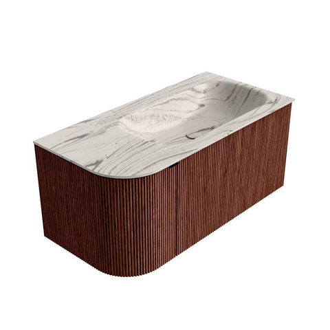 MONDIAZ KURVE-DLUX Meuble de salle de bains 95cm arrondi à gauche couleur Ruby avec 1 tiroir et 1 porte. Lavabo BIG SMALL à droite 1 trou de robinet Nata. SW1432528