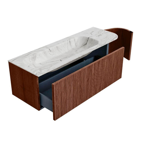 Mondiaz KURVE-DLUX Badkamermeubelset - 135x46x40cm - 1 lade - 1 deur - wastafel solid surface - links - 1 kraangat - Ruby SW1415825