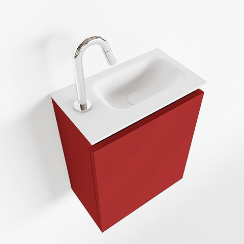MONDIAZ TURE Toiletmeubel 40x23x50cm met 1 kraangaten 1 deuren fire mat Wastafel Eden rechts Solid Surface Wit SW474999
