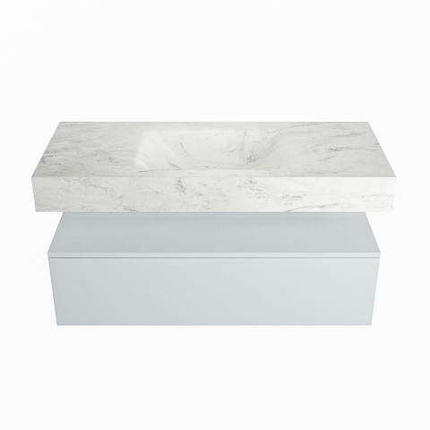 Mondiaz ALAN-DLUX Ensemble de meuble - 110cm - meuble Clay mat - 1 tiroir - Lavabo Cloud Opalo suspendu - vasque Centre - 0 trous de robinet SW806970