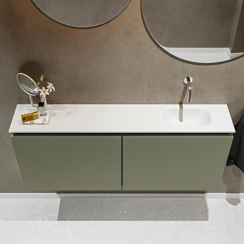 MONDIAZ TURE Kit lave-mains - 120x23x50cm - 0 trou de robinet - 2 portes - armée mate - Lavabo à droite - Solid Surface Blanc SW475028