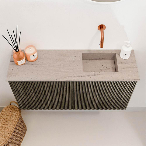 Mondiaz JOYA-DLUX 80cm meuble de salle de bains - couleur Shadow - Vasque FAYE position Droite Sans trou de robinet couleur Saba. SW1425127