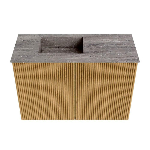 Mondiaz JOYA-DLUX Meuble de toilette 60cm - couleur Chêne - Vasque FAYE position Gauche 1 trou de robinet couleur Oza SW1424075