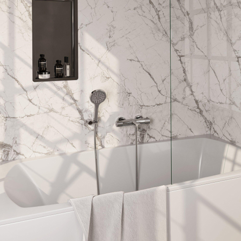 Robinet de baignoire Brauer Chrome - ensemble de douche - douchette ronde 3 positions - bouton carving - chrome SW1164673