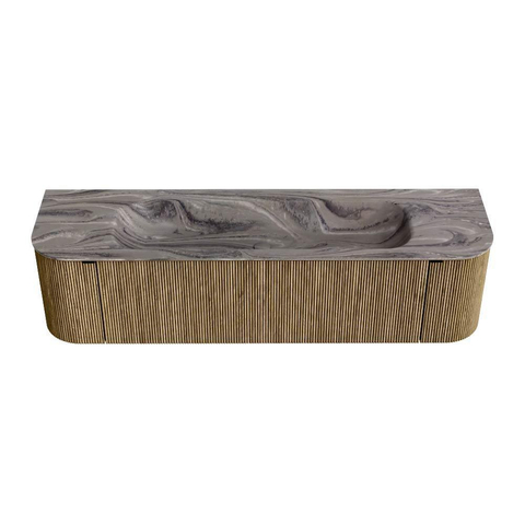 MONDIAZ KURVE-DLUX Meuble de salle de bains 170cm arrondi Gauche + Droite couleur Dusk avec 1 tiroir et 2 portes. Lavabo BIG LARGE Central 1 trou de robinet Sombra. SW1433878