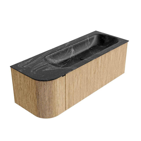 MONDIAZ KURVE-DLUX meuble de salle de bains 125cm avec module 25 L couleur chêne avec 1 tiroir et 1 porte. Lavabo BIG MEDIUM à droite sans trou de robinet couleur lave. SW1138116