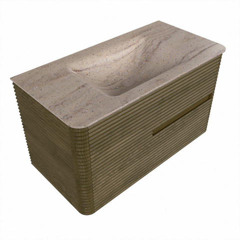 Mondiaz CIRO-DLUX Ensemble de meubles de salle de bains - 90x45x50cm - lavabo solid surface Saba - 1 vasque au milieu - sans trous de robinet - 2 tiroirs - Dusk SW1533319