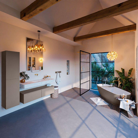 Mondiaz ALAN-DLUX Ensemble de meuble - 130cm - meuble Smoke mat - 2 tiroirs - Lavabo Cloud Opalo suspendu - vasque Centre - 0 trous de robinet SW806555