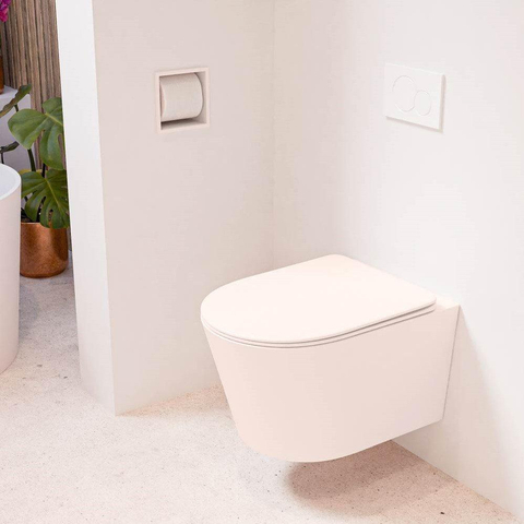 Mondiaz LAVIE hangtoilet – spoelrandloos – 36 x 53 cm – met softclose zitting – Rosee (roze) SW1189079