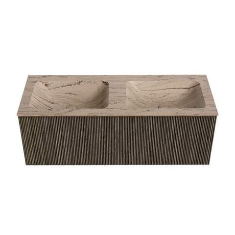MONDIAZ KURVE-DLUX Meuble de salle de bains 120cm couleur Shadow avec 1 tiroir et 0 porte. Lavabo LEAF Double 2 trous de robinet Arena. SW1431460