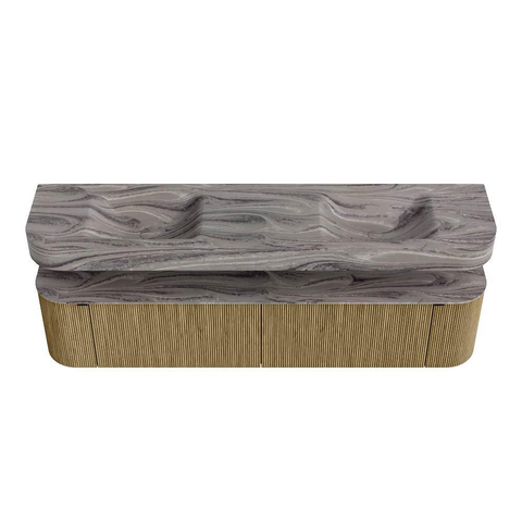 MONDIAZ THOR-DLUX 200cm meuble de salle de bains arrondi gauche + droite couleur Dusk avec 2 tiroirs et 2 portes. Vasque suspendue CLOUD Double sans trou de robinet couleur Sombra. SW1467279