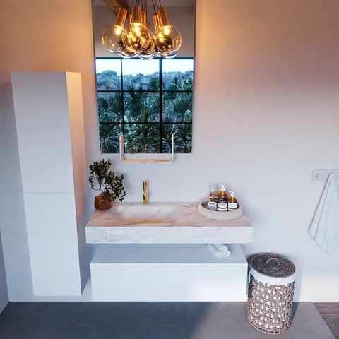 Mondiaz ALAN-DLUX Ensemble de meuble - 110cm - meuble Talc mat - 1 tiroir - Lavabo Cloud Frappe suspendu - vasque Gauche - 1 trou de robinet SW805135