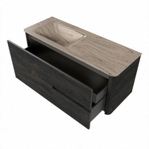 Mondiaz CIRO-DLUX Ensemble de meubles de salle de bains - 120x45x50cm - vasque en solid surface Arena - 1 lavabo à gauche - sans trous de robinet - 2 tiroirs - Shadow SW1532337