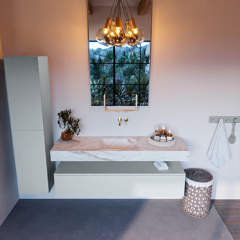 Mondiaz ALAN-DLUX Ensemble de meuble - 150cm - meuble Clay mat - 1 tiroir - Lavabo Cloud Frappe suspendu - vasque Centre - 0 trous de robinet SW805303
