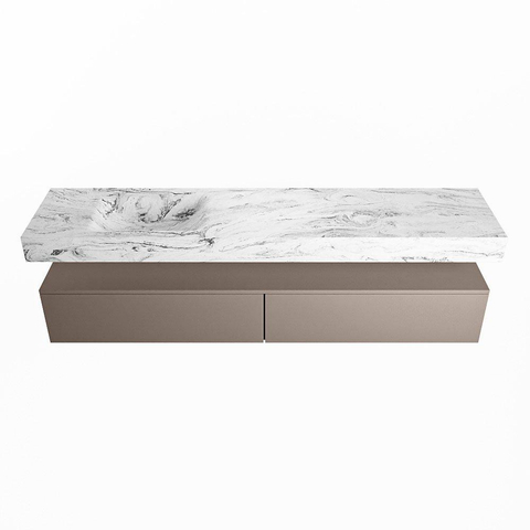 Mondiaz ALAN-DLUX Ensemble de meuble - 200cm - meuble Smoke mat - 2 tiroirs - Lavabo Cloud Glace suspendu - vasque Gauche - 0 trous de robinet SW805151