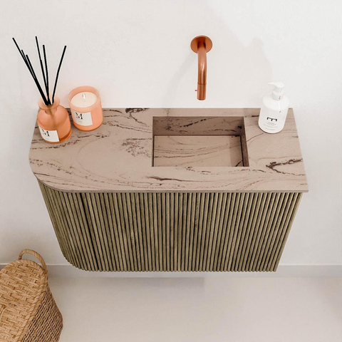 Mondiaz JOYA-DLUX 61.6cm toiletmeubel - ronding links kleur Dusk - Wastafel FAYE positie Rechts Zonder kraangat kleur Arena. SW1425767