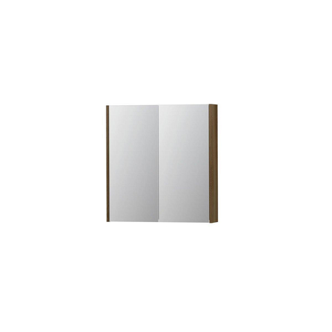 INK SPK2 Spiegelkast - 70x14x74cm - 2 deuren - dubbelzijdige Spiegel - schakelaar en stopcontact - eiken Massief eiken Ash grey SW439993