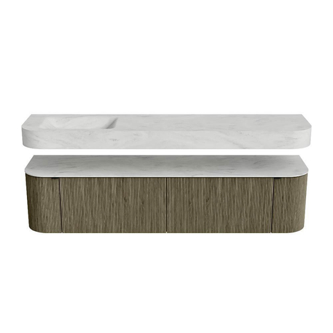 MONDIAZ THOR-DLUX 190cm meuble de salle de bains arrondi gauche + droite couleur Shadow avec 2 tiroirs et 2 portes. Vasque suspendue CLOUD Gauche 1 trou de robinet couleur Opalo. SW1466574