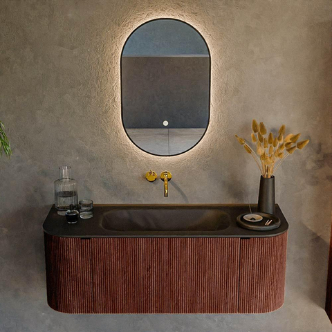 Mondiaz KURVE Ensemble de meuble de salle de bains - 120x46x40cm - 1 tiroir - 2 portes - vasque solid surface - centrale - sans trou de robinet - Ruby SW1415416