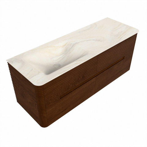 Mondiaz CIRO-DLUX Badkamermeubelset - 130x45x50cm - Solid surface wastafel Ostra - 1 wasbak Links - 1 kraangat - 4 lades - Ruby SW1531879