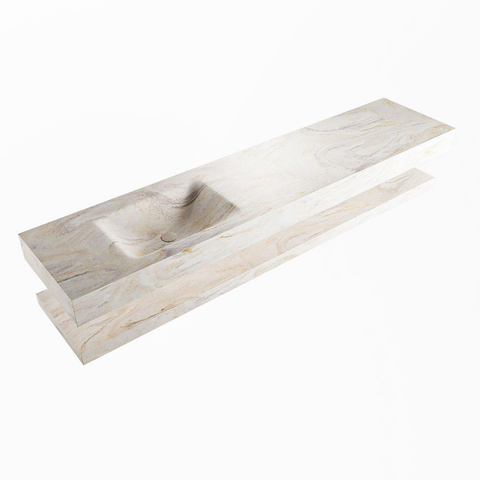 MONDIAZ ALAN - DLUX Badkamermeubelset - 200cm - planchet - Ostra - vrijhangende wastafel - wasbak links - 1 kraangat - Ostra SW809008