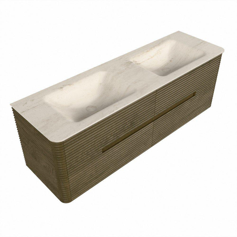 Mondiaz CIRO-DLUX Meuble de salle de bains - 150x45x50cm - Vasque en solid surface Meli - 2 vasques double - 2 trous de robinet - 4 tiroirs - Dusk SW1533166