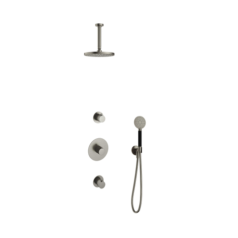 Hotbath Cobber IBS20 Regendoucheset - inbouw - 15cm plafondarm - 20cm ronde hoofddouche - 3 standen handdouche - geborsteld nikkel (RVS) SW440639