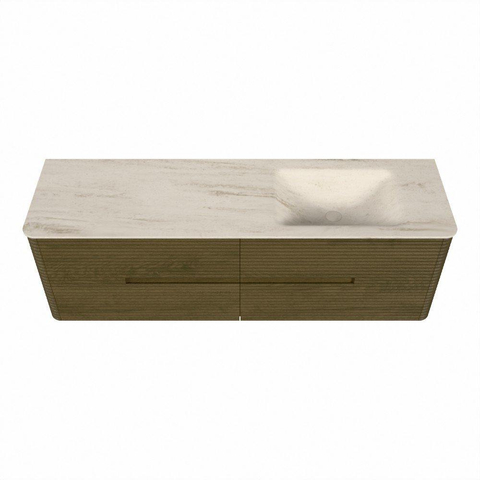 Mondiaz CIRO-DLUX Badkamermeubelset - 160x45x50cm - Solid surface wastafel Meli - 1 wasbak Rechts - 1 kraangat - 4 lades - Dusk SW1533169