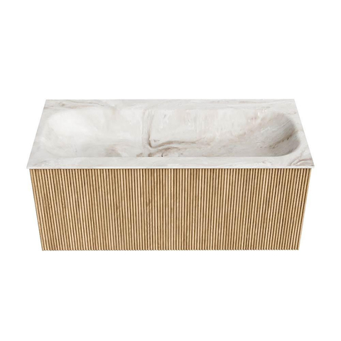 MONDIAZ KURVE-DLUX Meuble de salle de bains 100cm couleur Oak avec 1 tiroir. Lavabo BIG MEDIUM centré sans trou de robinetterie couleur Frappe. SW1137339