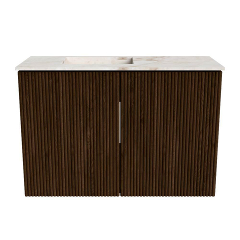 Mondiaz JOYA-DLUX 60cm toiletmeubel - kleur Walnut - Wastafel FAYE positie Links Zonder kraangat kleur Frappe. SW1422280