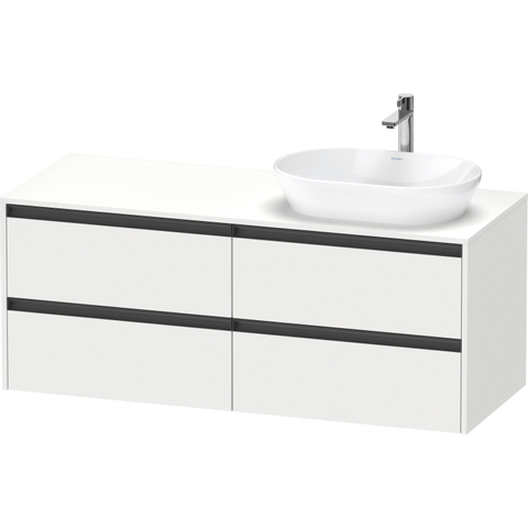 Duravit Ketho.2 Wastafelonderbouwkast - inclusief consoleplaat - met 4 laden - voor waskom rechts - 140x55x56.8cm - met handgrepen antraciet - wit mat SW773016