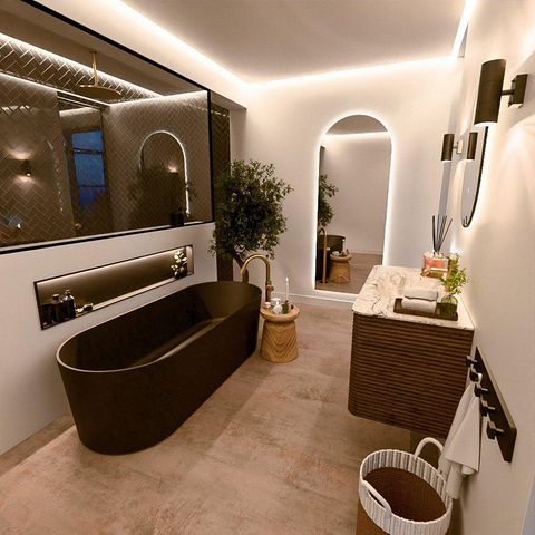 Mondiaz CIRO-DLUX Badkamermeubelset - 100x45x50cm - Solid surface wastafel Glace - 1 wasbak Midden - 1 kraangat - 2 lades - Dusk SW1532896