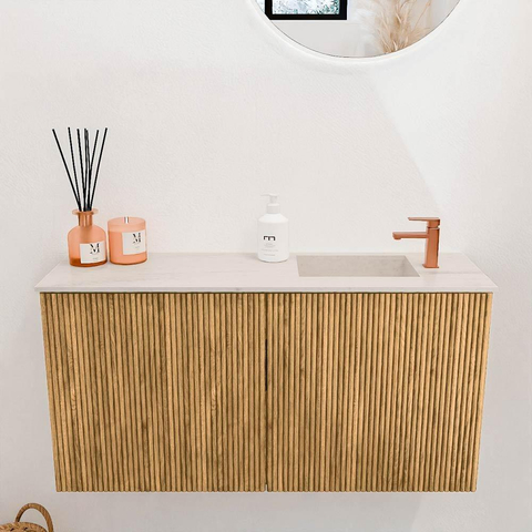 Mondiaz JOYA-DLUX 80cm toiletmeubel - kleur Oak - Wastafel FAYE positie Rechts 1 kraangat kleur Meli. SW1423942