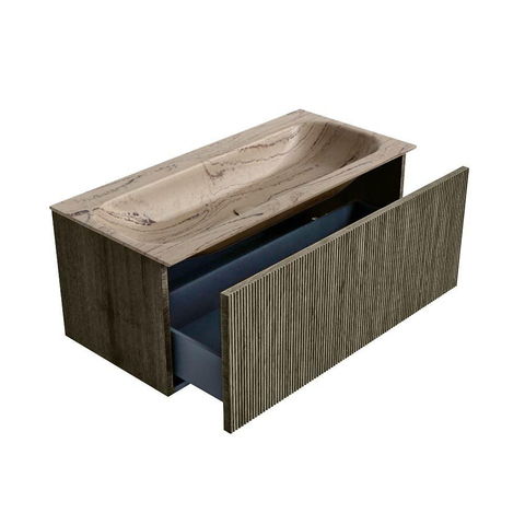 MONDIAZ KURVE-DLUX Meuble de salle de bains 100cm couleur Shadow avec 1 tiroir et 0 porte. Lavabo BIG MEDIUM Milieu 1 trou de robinet Arena. SW1431429