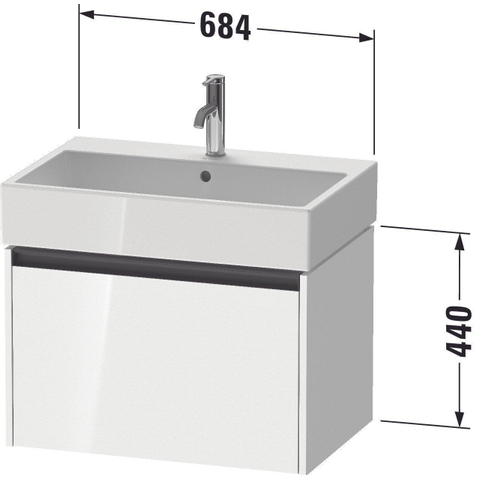 Duravit Ketho.2 Wastafelonderbouwkast - met 1 lade - 68.4x46x44cm - met greep antraciet - hoogglans wit SW771781
