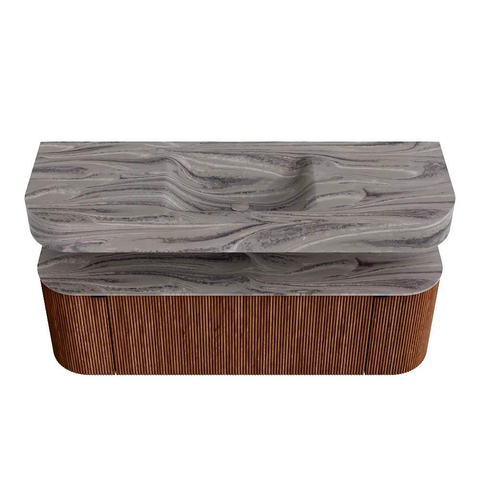 MONDIAZ THOR-DLUX Meuble de salle de bains 140cm arrondi gauche + droite couleur Ruby avec 1 tiroir et 2 portes. Vasque suspendue CLOUD Centre sans trou de robinet couleur Sombra. SW1464240