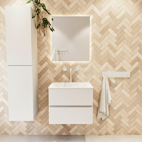 MONDIAZ VICA Meuble de salle de bains 60cm sous-meuble Talc 2 tiroirs. Lavabo CLOUD central 1 trou de robinet, couleur Talc. SW1381806