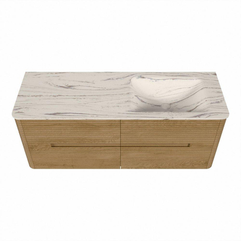 Mondiaz CIRO-DLUX Badkamermeubelset - 130x45x50cm - Solid surface wastafel Nata - 1 wasbak Rechts - 1 kraangat - 4 lades - Oak SW1531465
